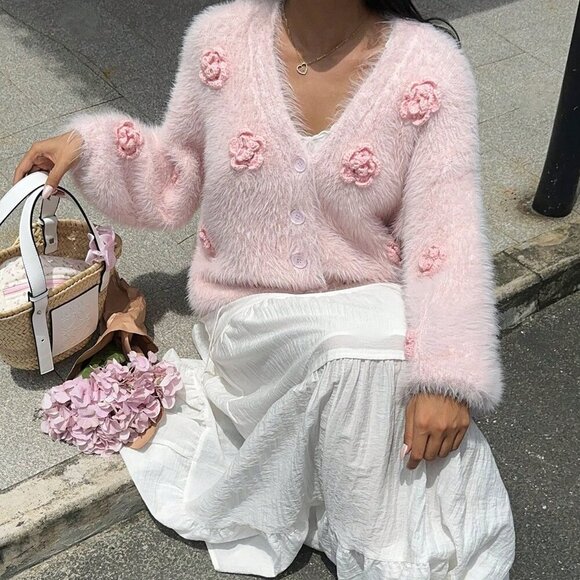 Pink Casual Women's Long Sleeve Cardigan - Picture 7 of 8